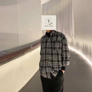 Sơ mi Flannel kẻ đen Basic Hàn Quốc