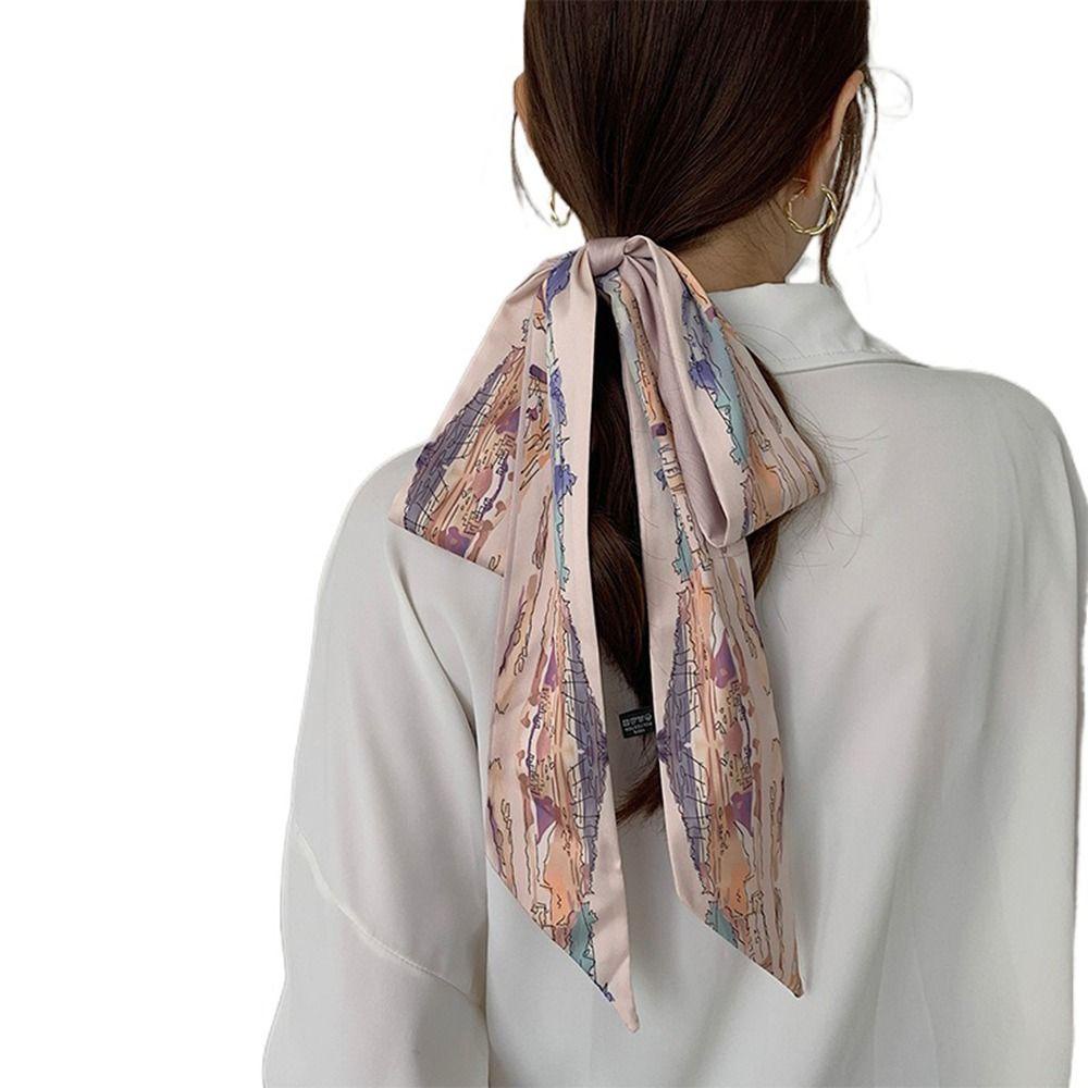 Mocho Khăn Choàng Lụa Satin Dệt In Họa Tiết Mực Cổ Điển Thanh Lịch Dễ Phối Đồ Phụ Kiện Trang Trí Tóc