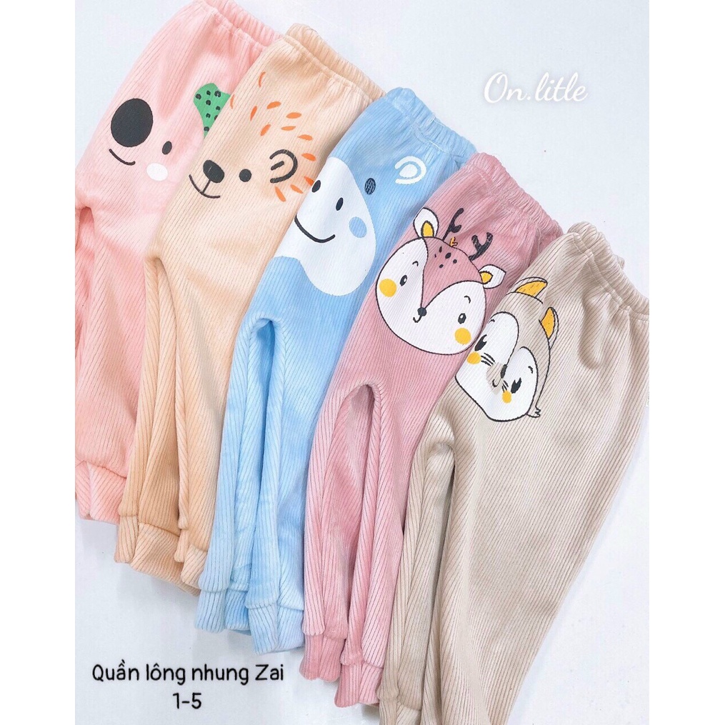 Quần Dài Nỉ Nhung Lót Lông In Mông Thú Cho Bé 5-15kg