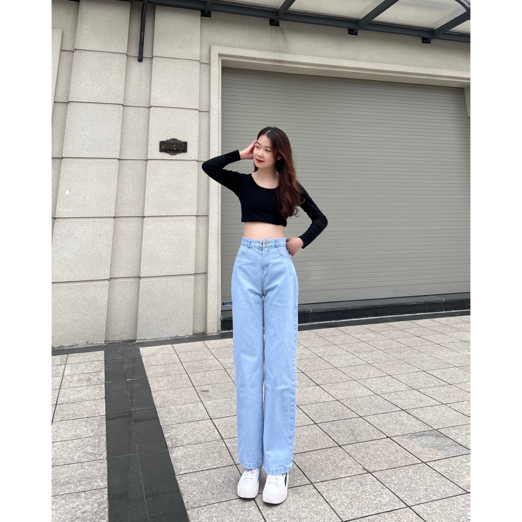 Quần JEAN nữ ống rộng, Quần BÒ nữ ống suông màu xanh đậm, kiểu baggy ống đứng JN4U ảnh thật | BigBuy360 - bigbuy360.vn