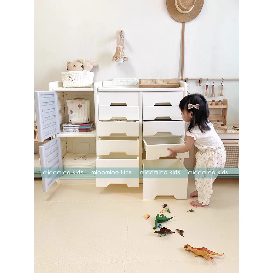Tủ đồ chơi đa năng cho bé Minamino thiết kế mới 12 hộc, nhựa nguyên sinh cao cấp, chắc chắn cho phòng bé