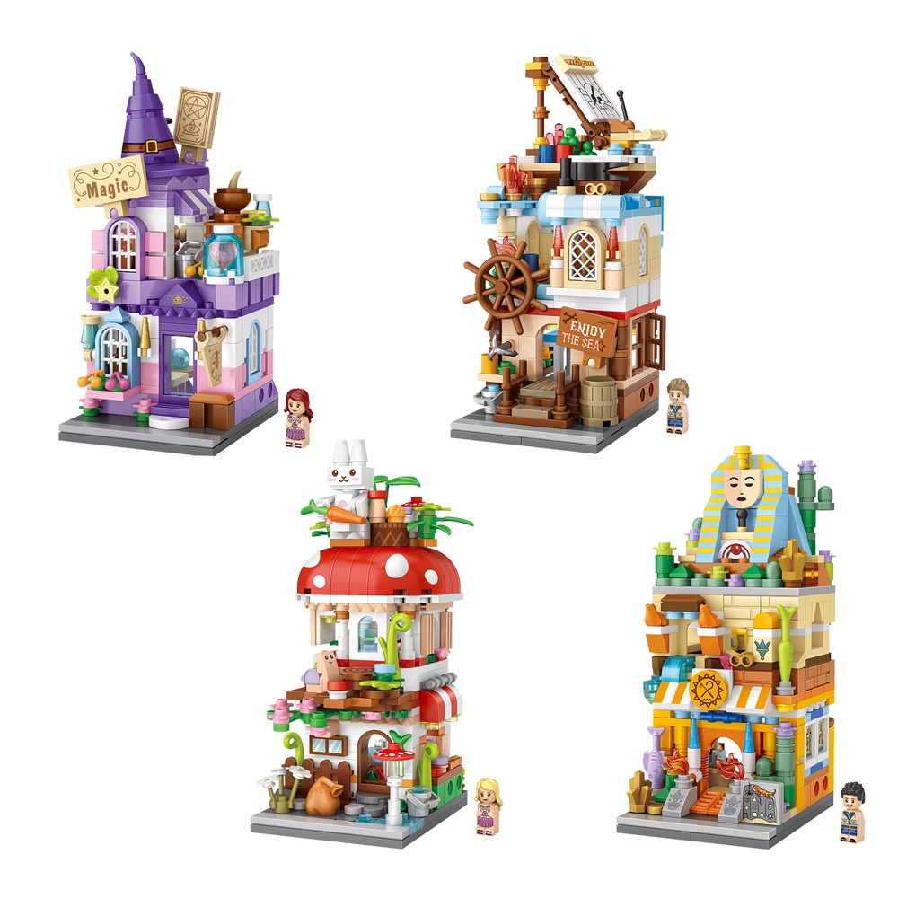 Đồ chơi lắp ráp building block mô hình cửa hàng tiện lợi- Magic house-Sailing house- Mushroom house-Archaeological House