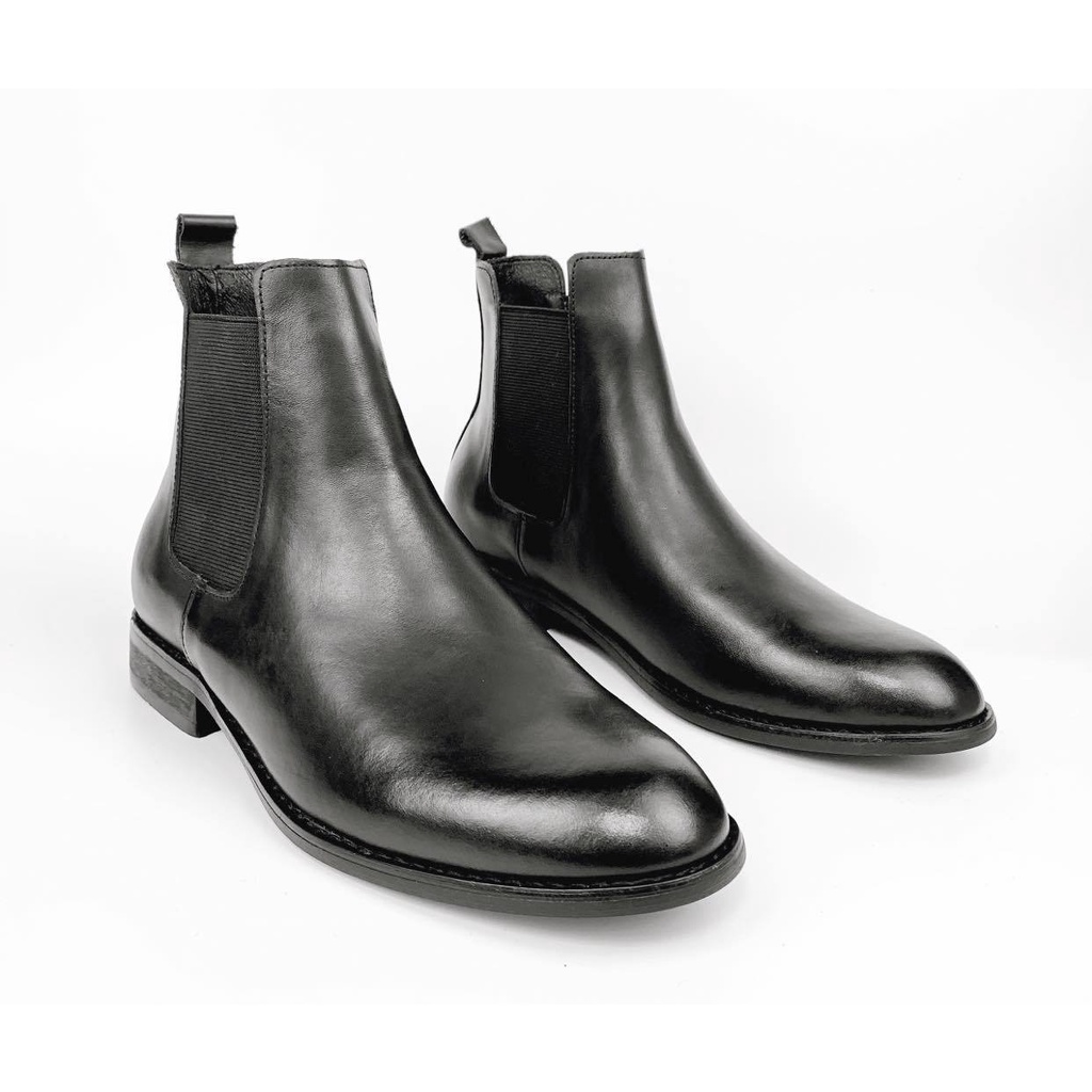 Giày Chelsea Boot Đế Gỗ Da Bò Nappa Nguyên Tấm Cổ Cao, Giày Chelsea Boots Nam Da Thật Viboots Cao Cổ Đế Phíp