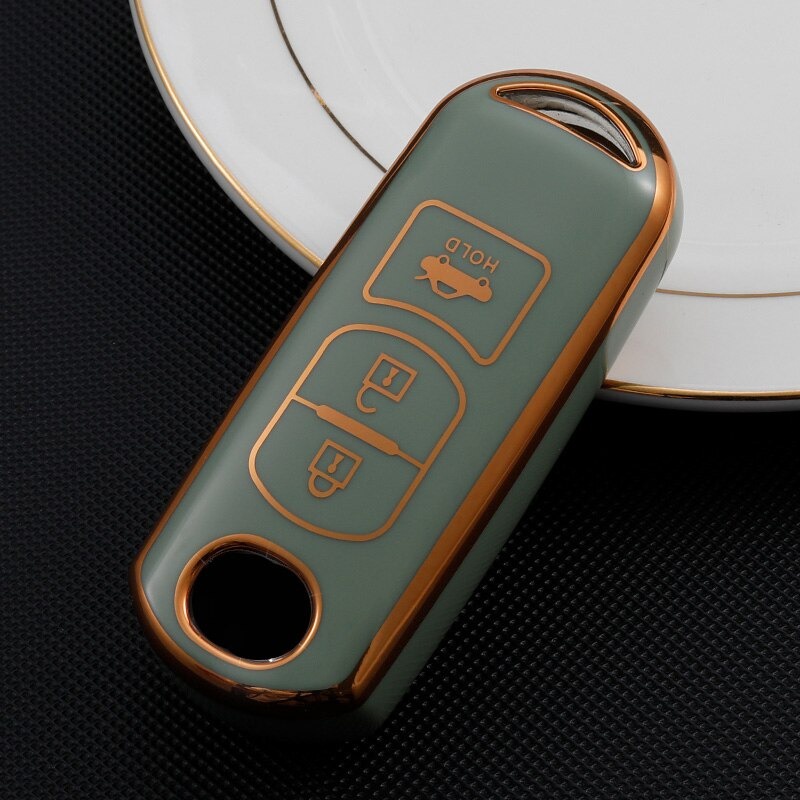 Ốp Bảo vệ, Bao Da, Vỏ Bọc Chìa Khóa Viền Vàng Mazda 2,3,6,CX-3,CX-5,CX-8 Trước 2020