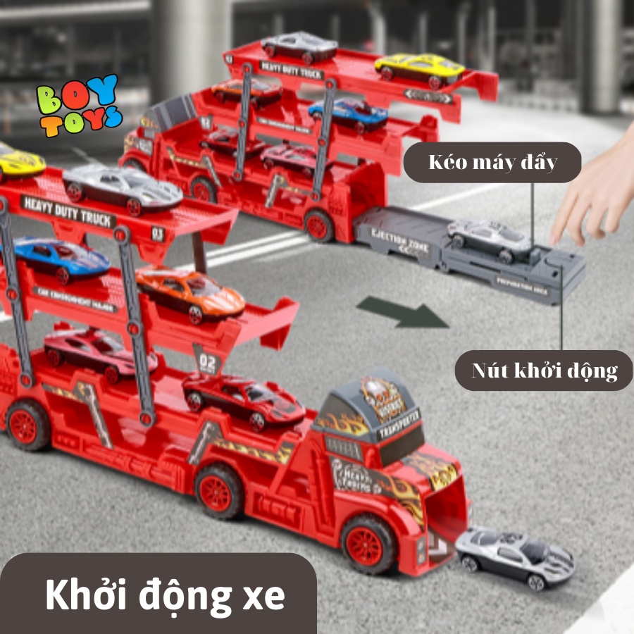 Hộp đồ chơi xe Container 3 tầng vận chuyển 8 xe cho bé thỏa sức vui chơi