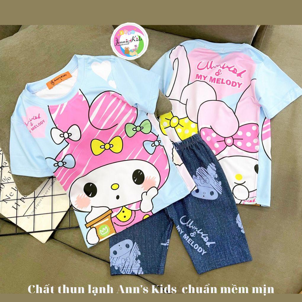 [22-40kg]Đồ bộ ngố đùi bé gái size đại quần giả jean phối áo vải thun lạnh 3D Jennie kids J530