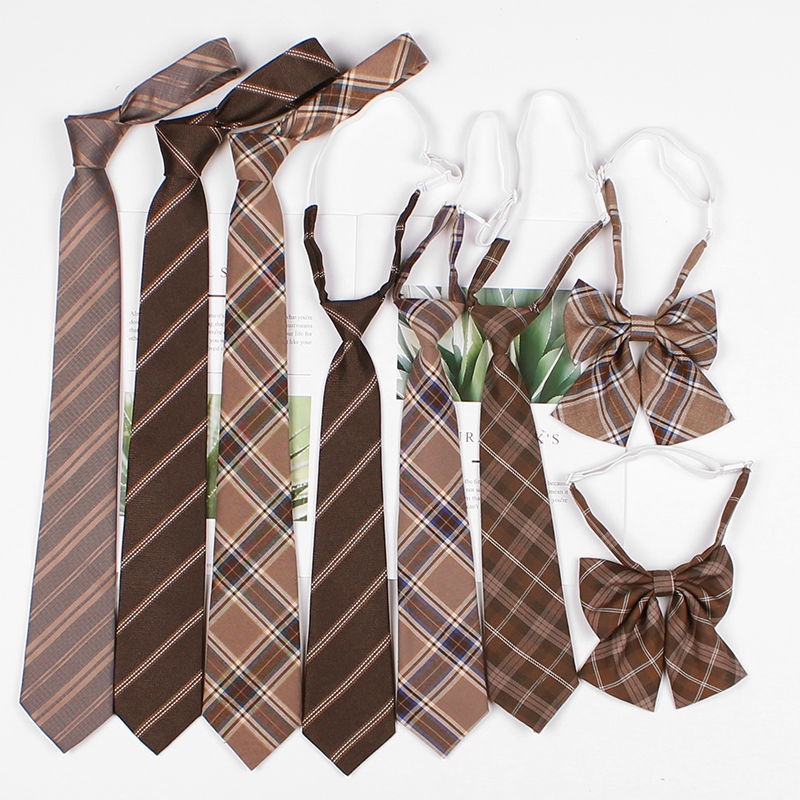 Cà Vạt Nơ Họa Tiết Kẻ Sọc Nâu Phong Cách Preppy Cổ Điển Unisex JK4-20