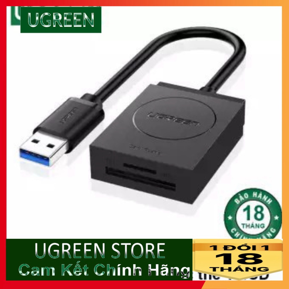 Đầu đọc thẻ USB 3.0 Chính hãng Ugreen 20250 CR127 hỗ trợ SD/TF Cao cấp màu đen