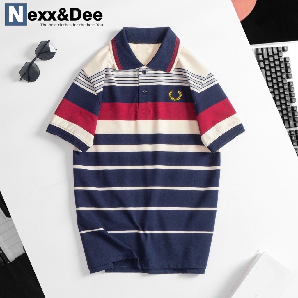 Áo thun POLO nam sọc ngang trung niên có cổ bẻ vải cá sấu cao cấp Nexx&amp;Dee PL33