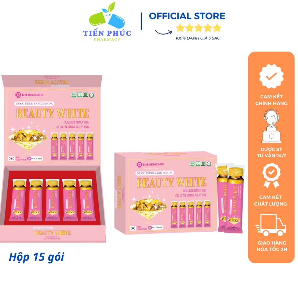 Nước Uống Sáng Đẹp Da BEAUTY WHITE Collagen Nano Plus -Giups da mịn màng trắng sáng Hộp 15 túi x 25ML