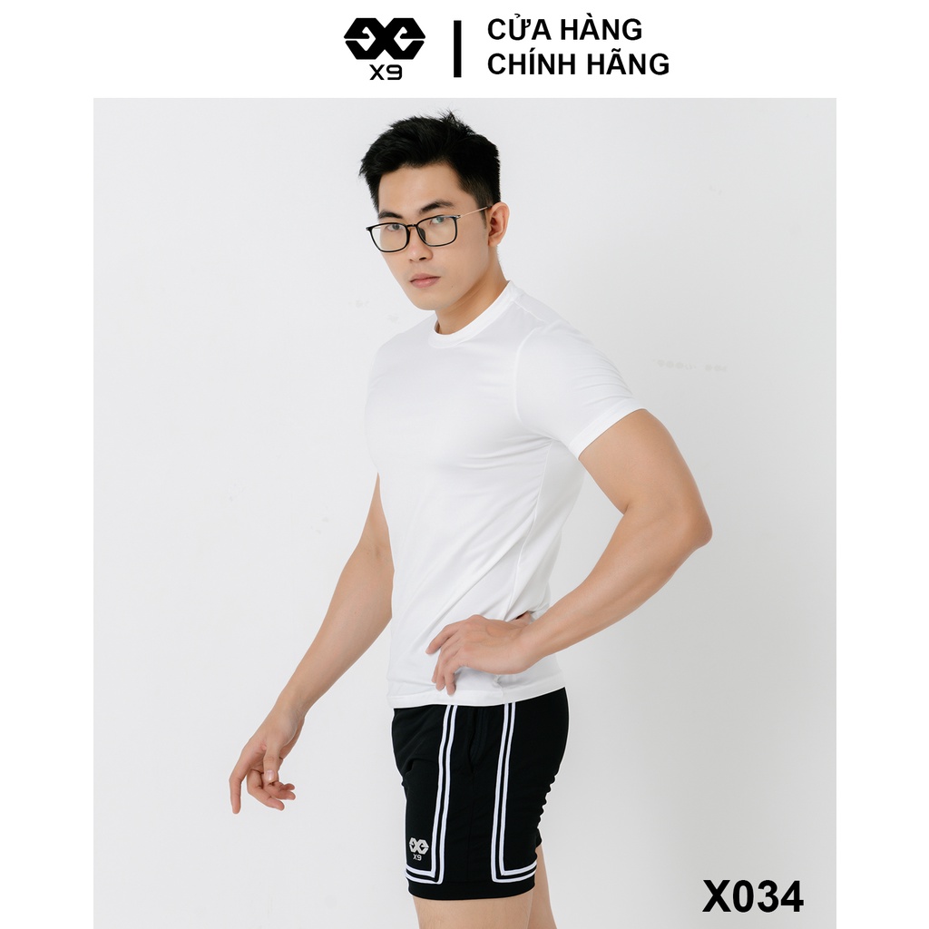 Áo Thun Trơn Nam Cổ Tròn Không Logo Body Tập Gym Thể Thao Chạy Bộ Cotton Thun Lạnh Giữ Nhiệt - X9 Sportswear - X034