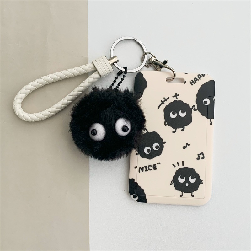Ví Đựng Thẻ ID / Thẻ ID / Xe Buýt Bằng Lông Nhung Gắn Móc Khóa Hình Spirited Away Màu Đen Phong Cách Nhật Bản