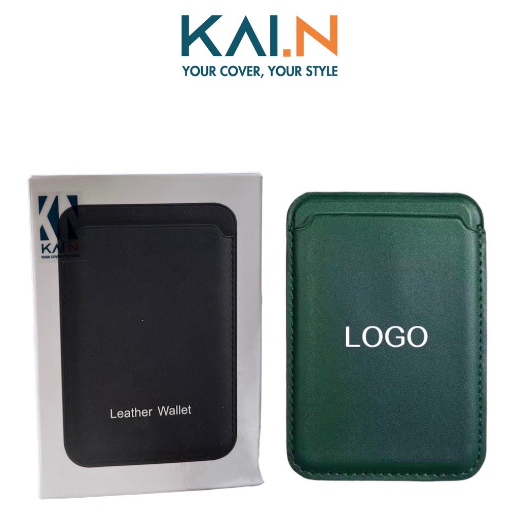 Ví hỗ trợ sạc không dây dùng cho iphone 14/ 13/ 12 series da đẹp có logo táo