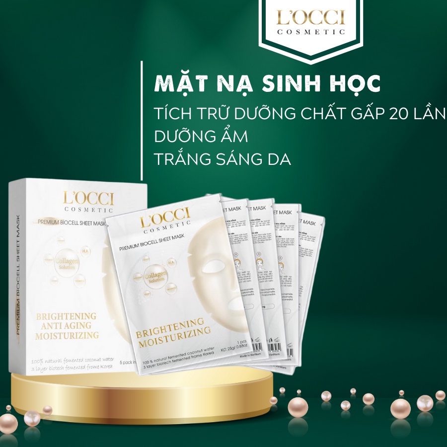 Mặt nạ dừa sinh học L’occi Cosmetic giúp cấp ẩm cho da và làm sáng da (hộp 5 miếng)