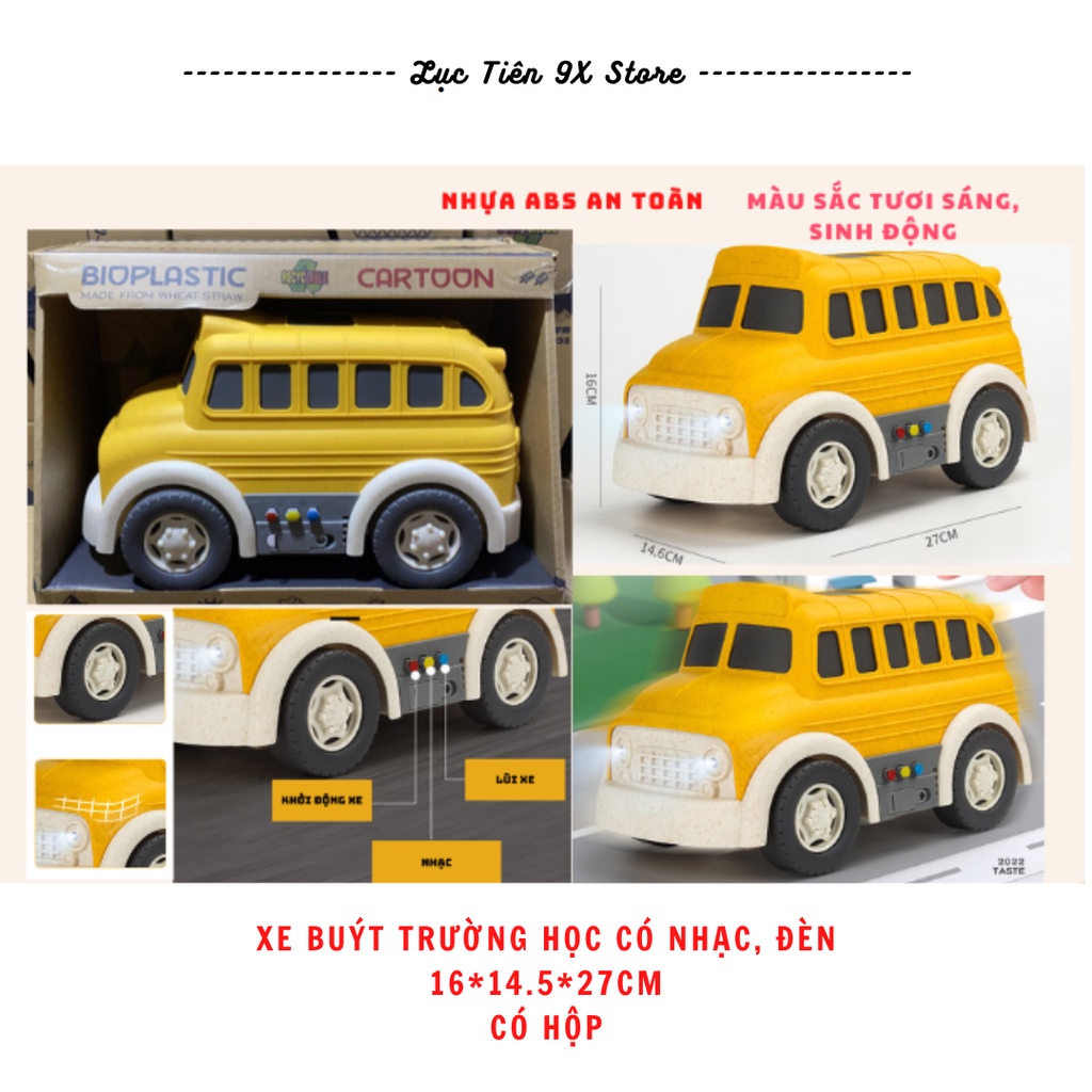 Hỏa tốc-Có hộp-Video Ảnh thật-Xe Buýt trường học có nhạc đèn mô hình nhựa an toàn màu sắc sinh động cho bé