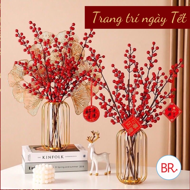 Cành đào đông đỏ 12 nhánh trang trí Tết hottrend 2024 – Cành đông đào đỏ tài lộc dài 1m sang trọng decor nhà cửa 01737