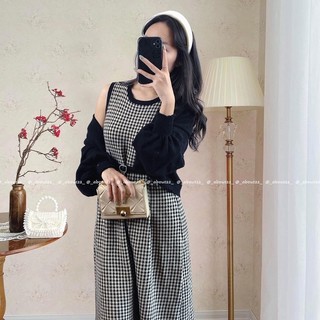 Set len nữ váy dài tết kèm áo cardigan ống tay bồng chất len nhung set váy áo About 22