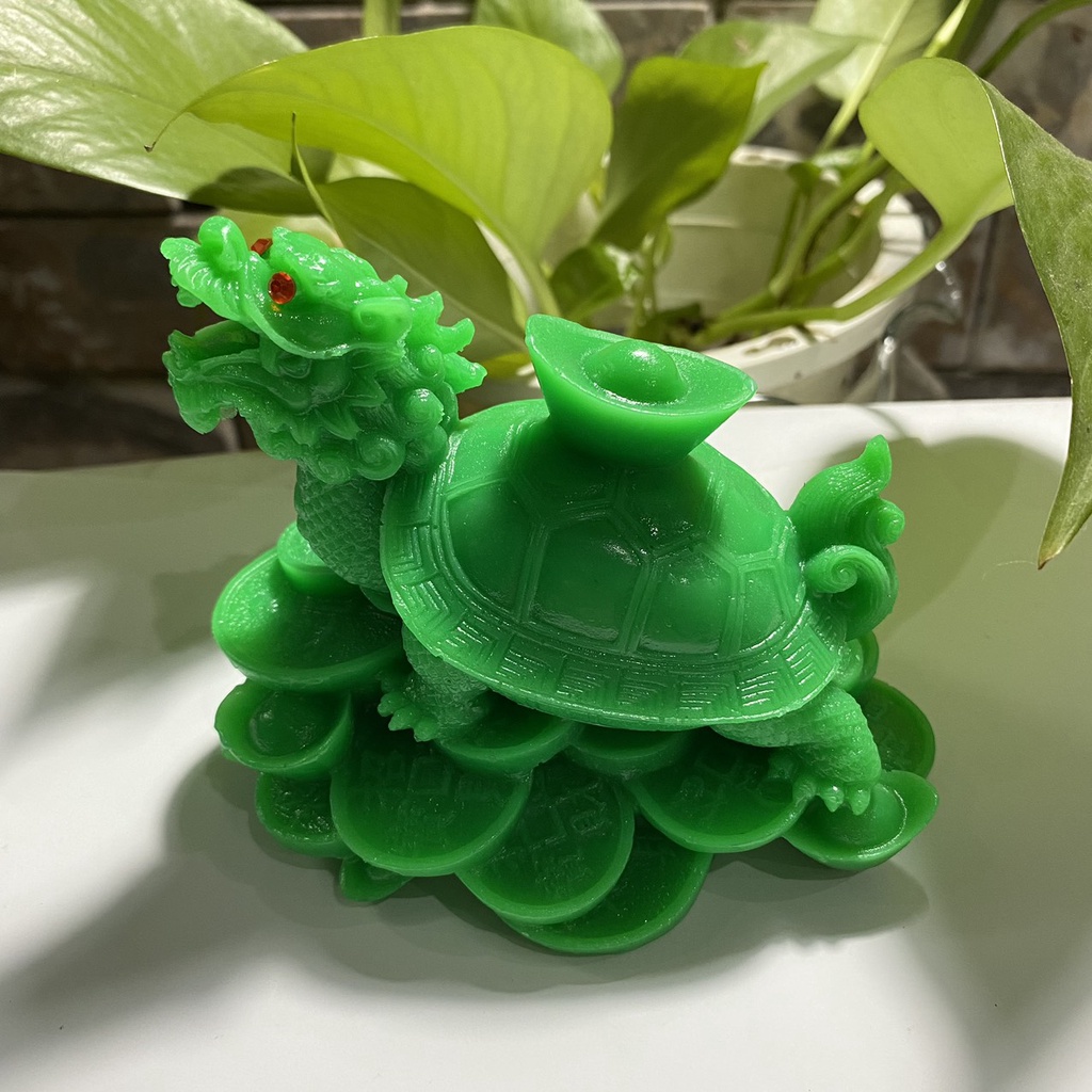 Tượng long quy cõng thỏi vàng dài 12 cm mang thịnh vượng tài lộc màu xanh lá