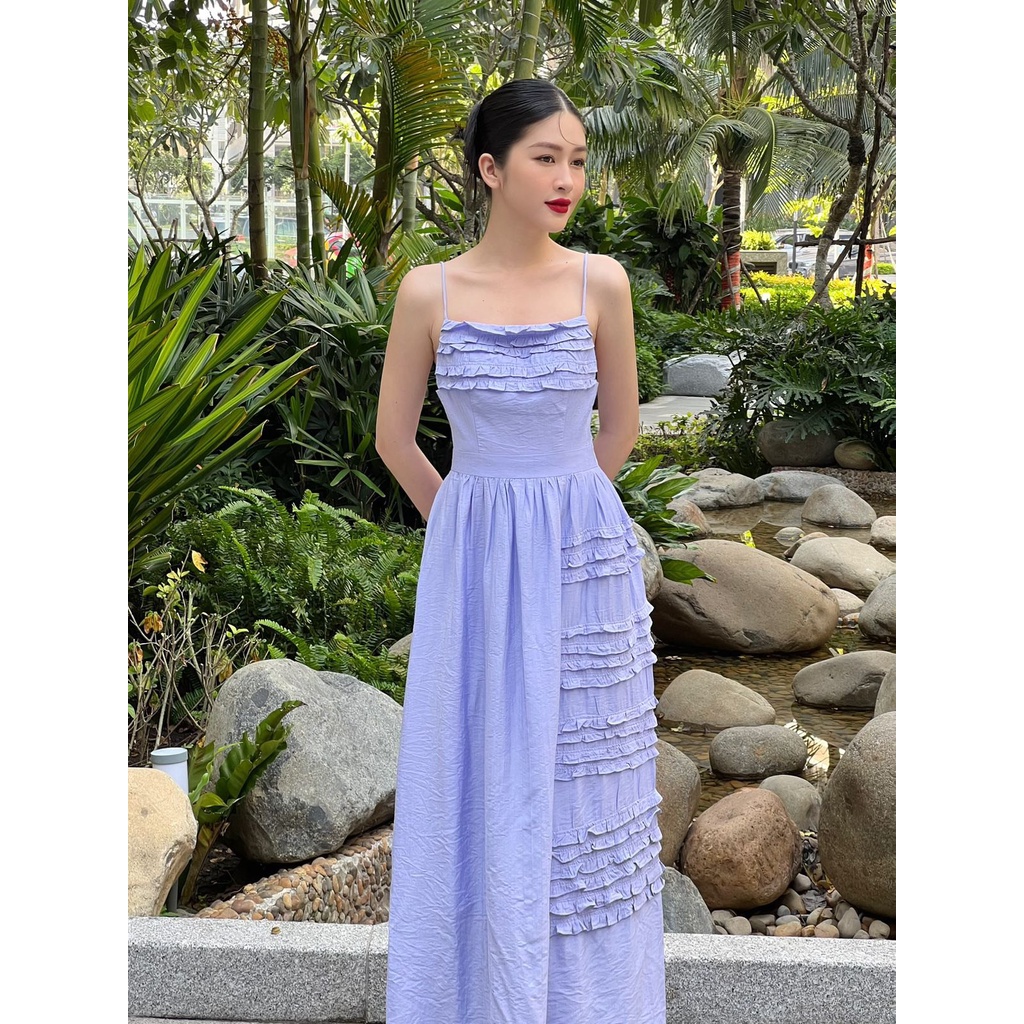 COLUS - Đầm 2 dây tím phối bèo