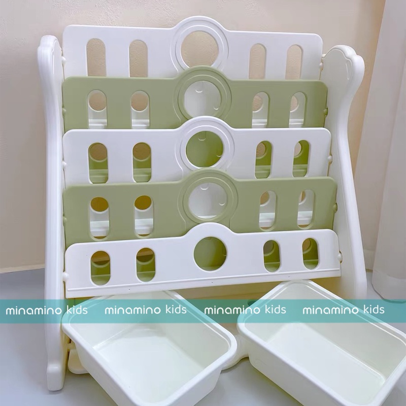 Kệ sách nhựa cho bé Minamino mẫu mới 2023 hình gấu Bắc cực nhựa nguyên sinh an toàn, chắc chắn