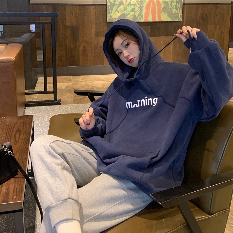 Áo hoodie SUXI tay dài dáng rộng phong cách thể thao năng động dành cho nữ