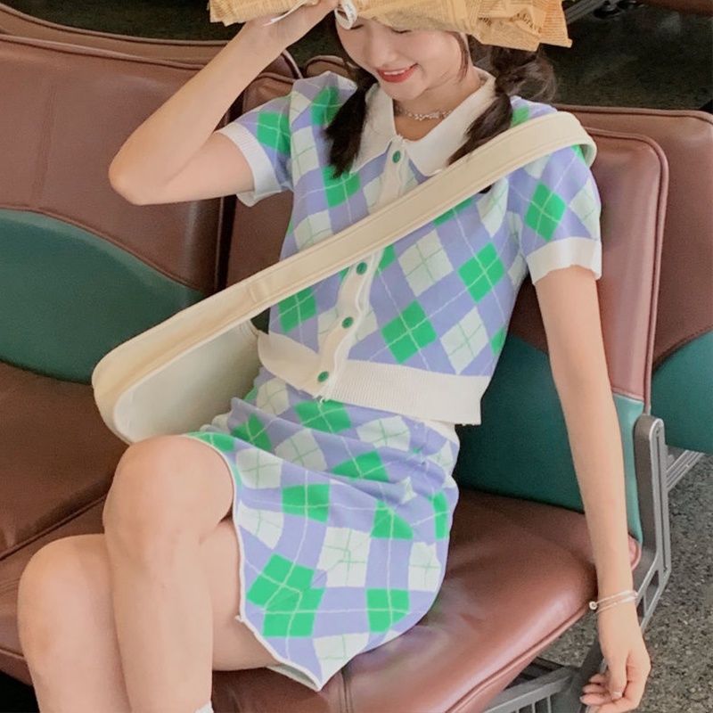 PunkyRabbit Phụ Nữ Mùa Hè Thanh Lịch Cổ Gập Kẻ Sọc Áo Thun Tay Ngắn Lưng Bodycon Váy Bộ