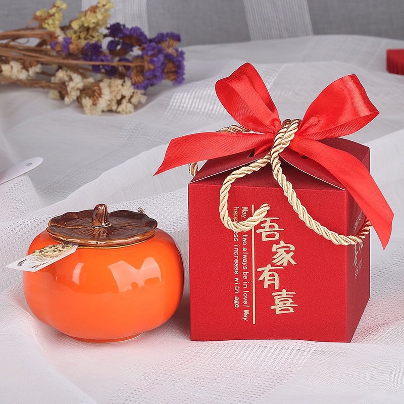 Hũ Đựng Trà Bằng Sứ Hình Quả Hồng To - Lọ Đựng Gia Vị