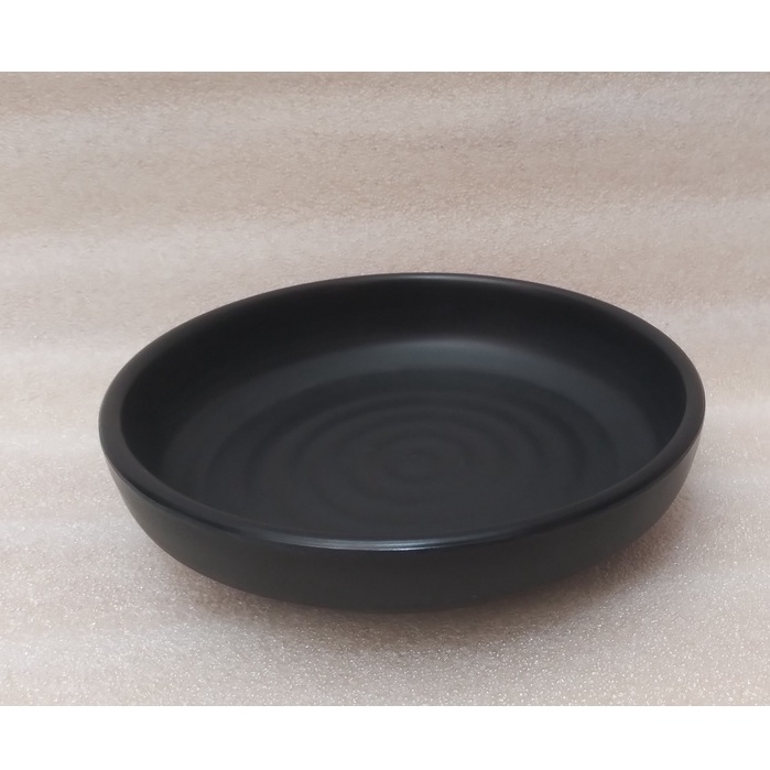 Dĩa tròn nhám đen gân sâu nhựa Melamine DGS 06N