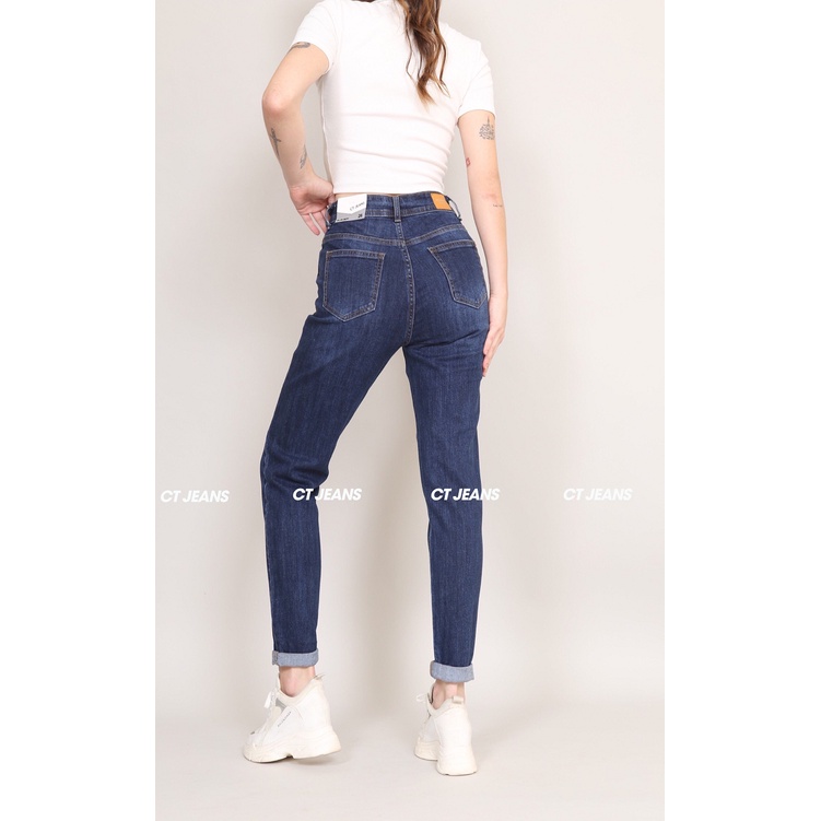 Quần baggy jean nữ trơn lưng cao chất vải bò co giãn thoáng khí CP38, CT JEANS