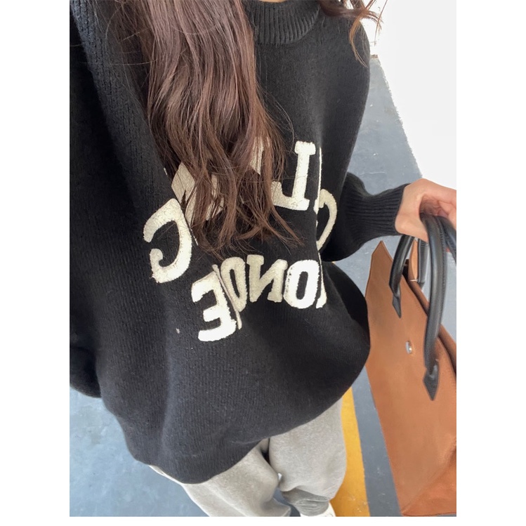 ZHELIHANGFEI Áo Sweater Tay Dài Dáng Rộng In Chữ Phong Cách Preppy Dễ Phối Đồ
