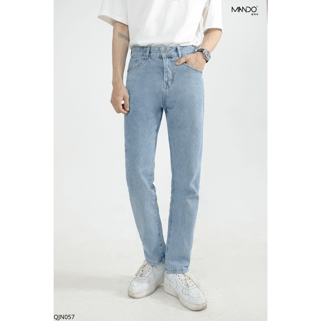 Quần Jean Nam MANDO Ống Rộng Chất Bò Xanh Nhạt Kiểu Dáng Basic Unisex Thời Trang Hàn Quốc  QJN057