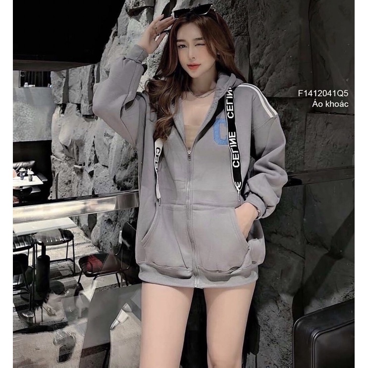 Áo khoác nỉ có nón tay dài phối viền sọc