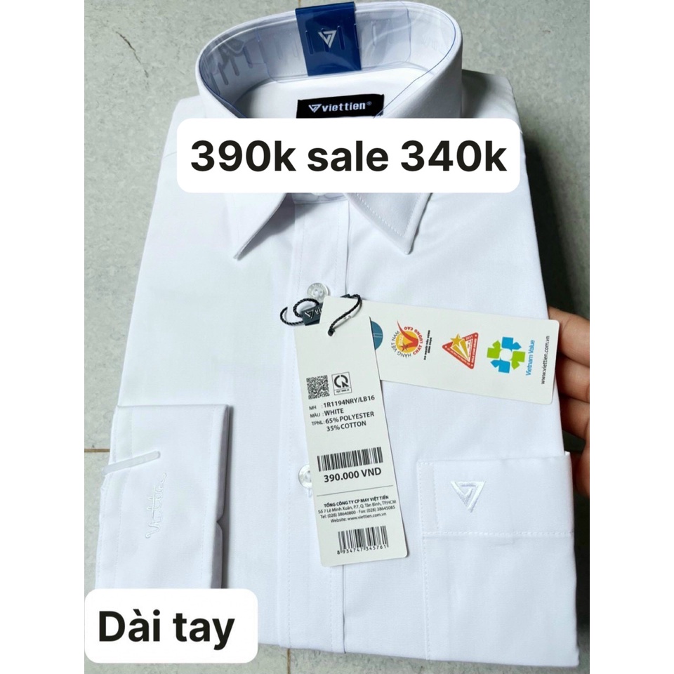 Việt tiến sơ mi trắng tinh dài tay giá hãng 390k giảm còn 340k