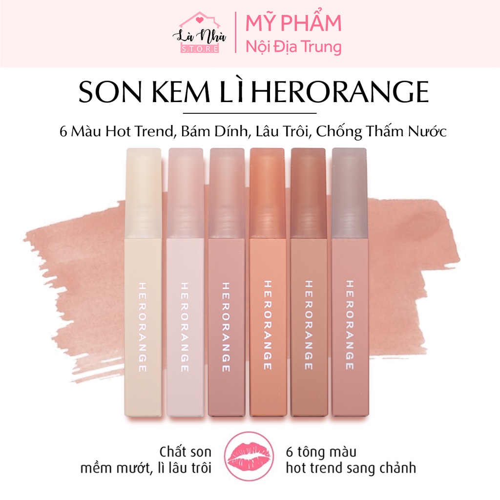 Son kem lì Herorange chính hãng nội địa trung 6 màu hottrend, set son 3D mềm mịn, bám dính, lâu trôi, chống thấm nước.