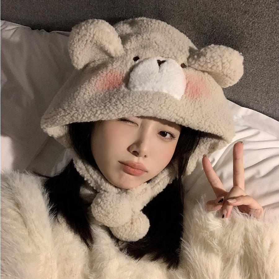 Mũ Trùm Tai Giữ Ấm Hình Gấu Hoạt Hình Dễ Thương