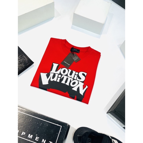 Áo Thun Nam Đỏ in chữ Lv mới 2022 , chất thun cotton mềm mịn thoáng mát