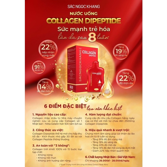 [Hộp 30 gói] Nước uống đẹp da Collagen Dipeptide Sắc Ngọc Khang hấp thụ nhanh và vượt trội giúp trẻ hóa làn da-