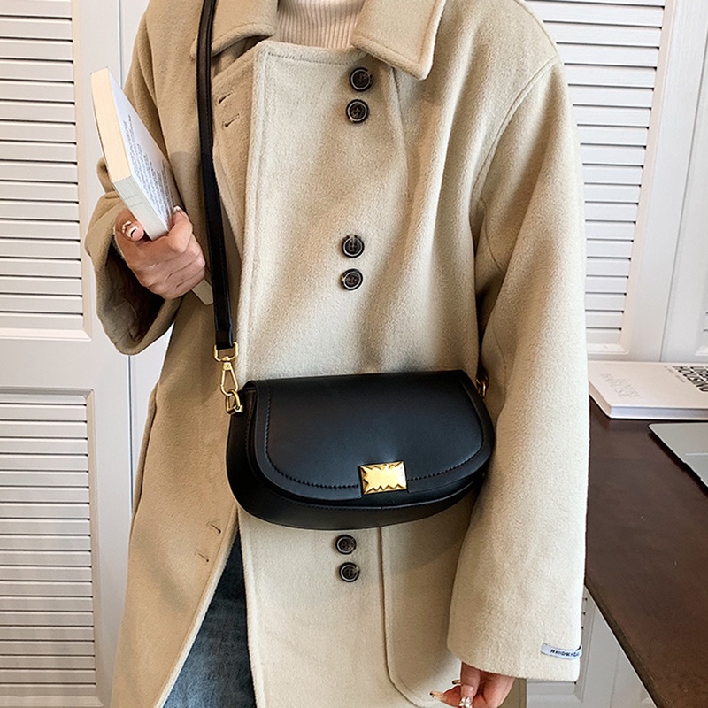 Túi Đeo Chéo Màu Đen Phối Khóa Kéo Đơn Giản Phong Cách retro Cho Nữ