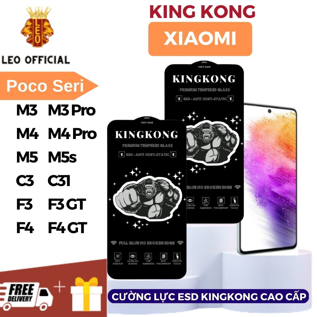 Kính cường lực kingkong Xiaomi Poco M3 M3 Pro M4 M4 Pro M5s M5 Pro F3 F3 GT F4 F4 GT-Cao cấp- Chống tĩnh điện,bụi [ESD]