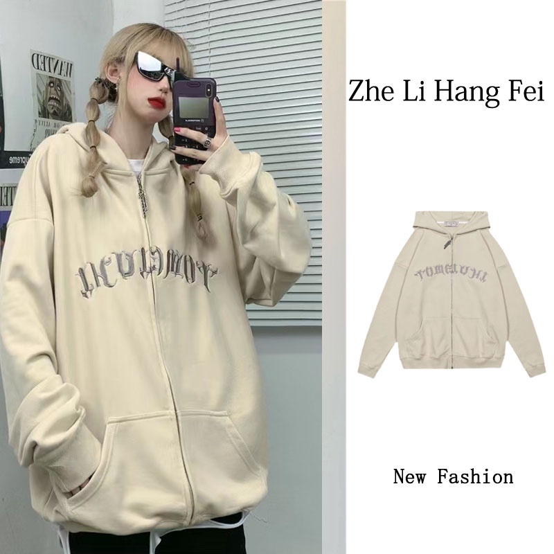 ZHELIHANGFEI Áo len dệt kim thêu tay dài cổ chữ retro