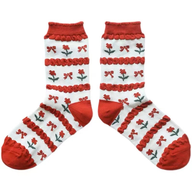 Vớ Cotton Cổ Trung Họa Tiết Hoạt Hình Chú Thỏ / Mèo Dễ Thương Thời Trang Cho Nữ