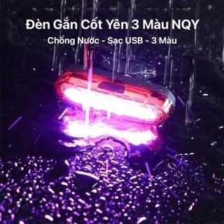 Đèn hậu cốt yên nqy 3 màu đỏ xanh tím sạc usb chống nước