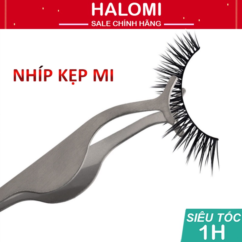 Nhíp gắp lông mi giả HALOMI chuyên dụng bằng thép sáng bóng dùng cho makeup