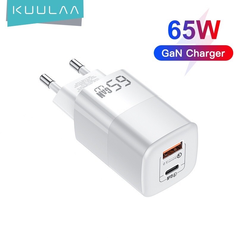 Củ Sạc Nhanh Kuulaa GaN 65W - Quick Charge 4.0, PowerDelivery 3.0 - USB-C Cho Macbook, IPhone, Samsung - Hàng Chính Hãng