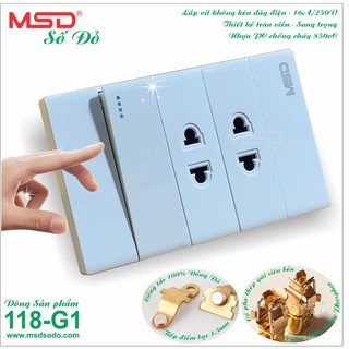 Bộ sản phẩm: 1 công tắc + 2 ổ cắm 2 chấu - 15a250v - dòng 118g1