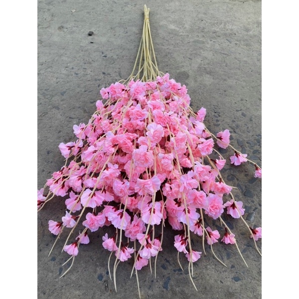 10 Cành Đào Râu Vải Lụa Cao Cấp Decor Nhà Cửa, Giỏ Quà Tết