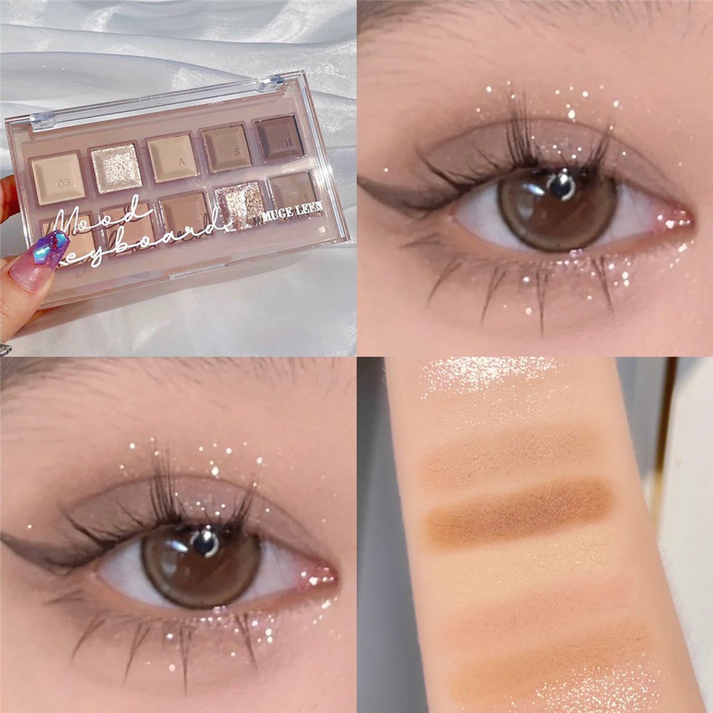 Muge LEEN Bảng Phấn Mắt Mười Màu Đất Lì Và Ánh Ngọc Trai Kết Hợp Thời Trang Cho Nữ