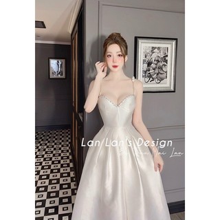 Đầm tafta cúp ngực viền đá dây xích ngọc dáng dài