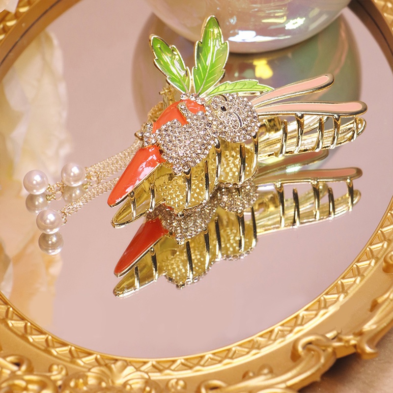 Kẹp Tóc Tua Rua Hình Thỏ Đính Đá Mừng Năm Mới Cho Bé Gái