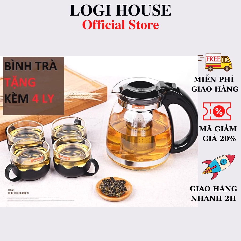 Bình lọc trà thủy tinh tặng kèm 4 ly dung tích 800ml pha trà chế cafe cao cấp